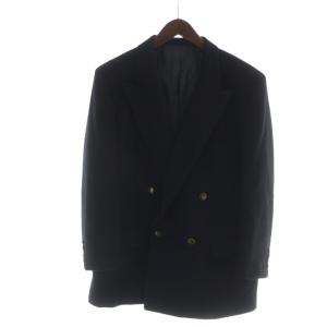 テーラードジャケット ブレザー ダブル 金ボタン 長袖 カシミヤ ネーム刺繍入り 黒 ブラック GY18