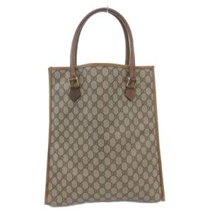GUCCI オールドグッチ ヴィンテージ GGスプリーム トートバッグ ハンド ロゴプレート レザー 茶 ブラウン