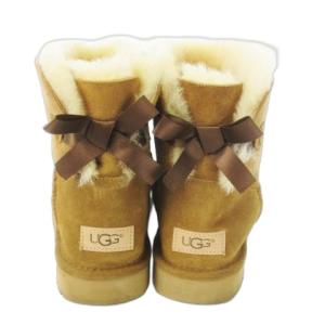 UGG Mini Bailey Bow II ムートンブーツ ショート リボン 裏ファー 7 24cm 茶 ブラウン