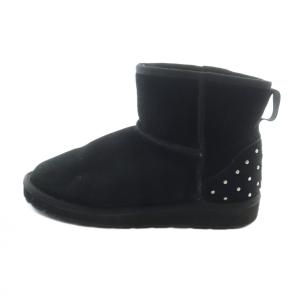 ショートブーツ ムートン スタッズ ロゴ ボア 24cm 黒 ブラック V8003W GY11 /MQ