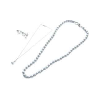 ネックレス イヤリング タイタック イヤリング フェイクパール 4点セット アクセサリー シルバー色 グレー