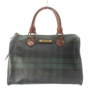 ハンドバッグ ミニボストン 2way ショルダーバッグ PVC レザー 革 ロゴ ブラックウォッチ 緑