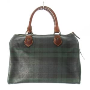 POLO RALPH LAUREN ハンドバッグ ミニボストン 2way ショルダーバッグ PVC レザー 革 ロゴ ブラックウォッチ 緑