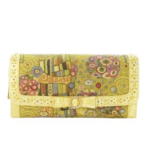 ゴールデンクリムト 長財布 ロングウォレット 小銭入れあり キャンバス レザー 革 ラメ ラインストーン