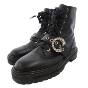 CORA コラ エンベリッシュド ブーツ コンバット サイドジップ レザー 革 ラインストーン 37 黒