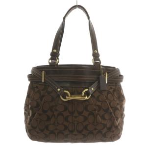 ハンドバッグ トート キャンバス レザー シグネチャー 総柄 ロゴ ゴールド金具 茶色 ブラウン F15672