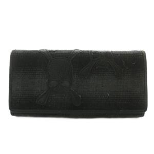 長財布 二つ折り ウール レザー スカル パッチ 黒 ブラック /XZ GY18