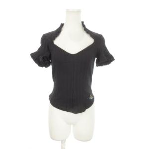 ニットソー フェイクレイヤード フリル M ブラック