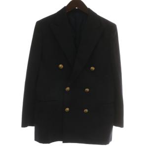 紺ブレ ブレザー テーラードジャケット ウール ダブル 6B 総裏地 ノーベント 金ボタン 11 L 紺