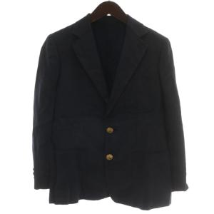 紺ブレ ブレザー テーラードジャケット 麻 リネン シングル 2B 総裏地 センターベント 金ボタン 11