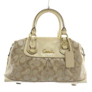 ハンドバッグ ワンショルダー 2WAY キャンバス レザー シグネチャー 総柄 ロゴ ゴールド金具 ベージュ