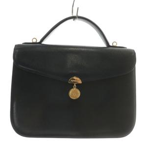 ハンドバッグ ショルダー 2WAY レザー ロゴ ゴールド金具 紺 ネイビー /XZ GY18
