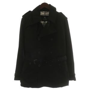 トレンチコート アウター ミドル 裏地チェック柄 ベルト付き ロゴ 刺繍 L 黒 ブラック /XZ GY18