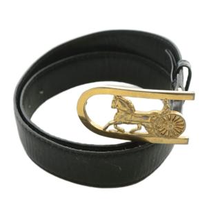 ヴィンテージ オールド ベルト レザー バックル ホースキャリッジ 馬車 ロゴ ゴールド金具 70 黒