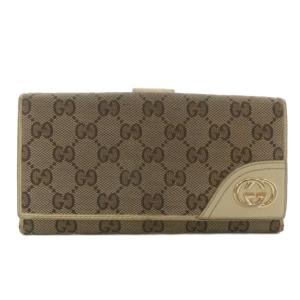 長財布 二つ折り GGキャンパス レザー Wホック 総柄 ロゴ ゴールド金具 茶色 ブラウン 181593・0416