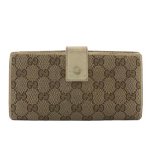 GUCCI 長財布 二つ折り GGキャンパス レザー Wホック 総柄 ロゴ ゴールド金具 茶色 ブラウン 181593・0416