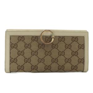 長財布 二つ折り GGキャンパス レザー Gロゴ ゴールド金具 茶色 ブラウン 白 ホワイト 190389・2888