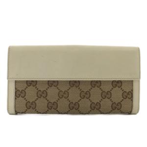 GUCCI 長財布 二つ折り GGキャンパス レザー Gロゴ ゴールド金具 茶色 ブラウン 白 ホワイト 190389・2888