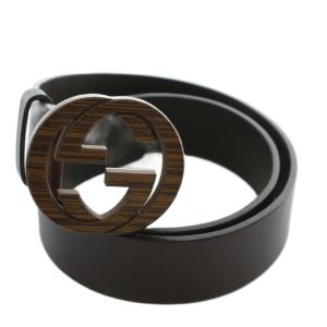 ベルト ハトメ レザー インターロッキング GGバックル 木目 ウッド 85/31 黒 ブラック 268235・525040