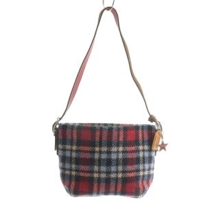 COACH ハンドバッグ ワンショルダー ウール チェック柄 総柄 ポーチ付き 赤 レッド 紺 ネイビー /XZ GY18