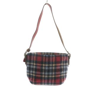 COACH ハンドバッグ ワンショルダー ウール チェック柄 総柄 ポーチ付き 赤 レッド 紺 ネイビー /XZ GY18