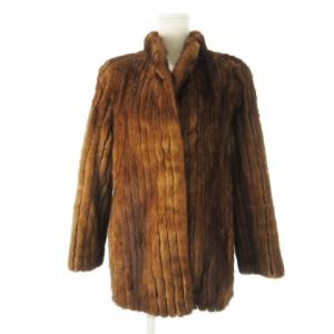 ファーコート ミンク 毛皮 スタンドカラー ミドル丈 ストライプ 茶 ブラウン /CK9 GY18