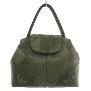 ハンドバッグ トート パイソン レザー ロゴ 型押し 緑 グリーン /XZ GY18