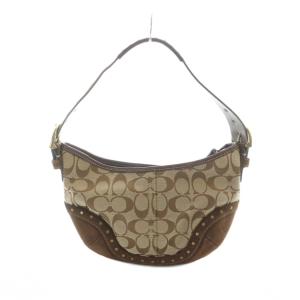 7057 ハンドバッグ セミ シグネチャー キャンバス スエードレザー ロゴ 茶 ブラウン GY18 /MQ