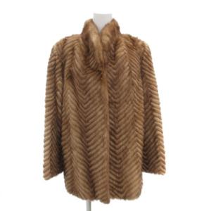 銀サガ ファーコート 9 毛皮 ミンクファー シェブロンカット ミドル ハーフ丈 茶 ブラウン /AE