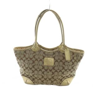 12369 トートバッグ ハンド キャンバス レザー シグネチャー ロゴ 茶 ブラウン GY18 /MQ