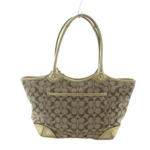 COACH 12369 トートバッグ ハンド キャンバス レザー シグネチャー ロゴ 茶 ブラウン GY18 /MQ