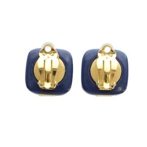 GIVENCHY ヴィンテージ イヤリング アクセサリー クリップ式 両耳用 スクエア ラインストーン 金色 紺 ゴールドカラー