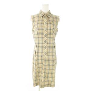 シャツワンピース ひざ丈 ノースリーブ ハーフボタン ノバチェック 総柄 38 M ベージュ /AO22