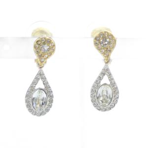 イヤリング アクセサリー 両耳用 クリップ式 ラインストーン クリスタル ロゴ ティアドロップ ゴールド色