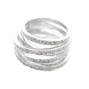 指輪 リング アクセサリー スパイラル ラインストーン ロゴ 55 14号 シルバー色 GY11 /MQ