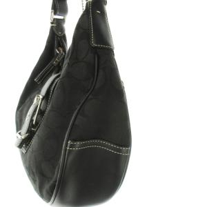 COACH ハンドバッグ ワンショルダー キャンバス レザー 革 バックル シグネチャー ロゴ 黒 ブラック /CK26