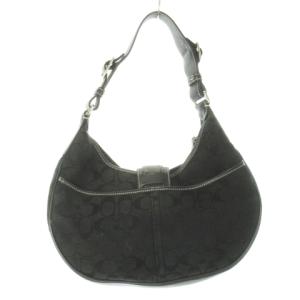 COACH ハンドバッグ ワンショルダー キャンバス レザー 革 バックル シグネチャー ロゴ 黒 ブラック /CK26