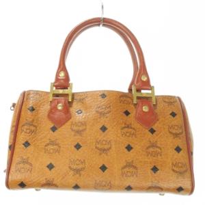 MCM ボストンバッグ ミニ 2way ショルダーバッグ レザー 革 ロゴ 総柄 茶 ブラウン /AO6 GY18