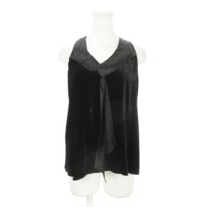 ノースリーブベロアカットソー タイデザイン リボン シルク混 絹 42 M 黒 ブラック /AH6 GY18
