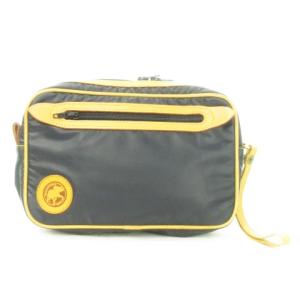 セカンドバッグ ストラップ付き ナイロン レザー 革 型押しロゴ 黒 ブラック /AO10 GY11