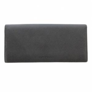 長財布 二つ折り 裏地ノバチェック レザー 型押し ブラック