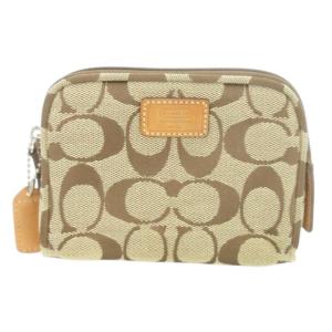 ポーチ キャンバス レザー 革 ロゴ シグネチャー 茶 ブラウン /AO16 GY11