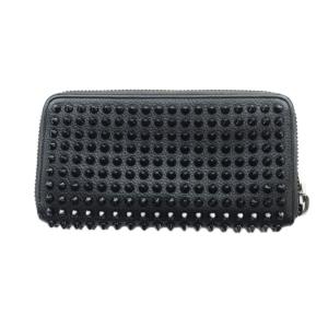 長財布 ウォレット ロゴ レザー スタッズ ラウンドファスナー 黒 ブラック GY18 /MQ