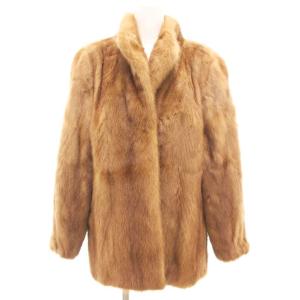 金サガ ミンクファーコート 毛皮 ミドル丈 茶 ブラウン /JS GY18