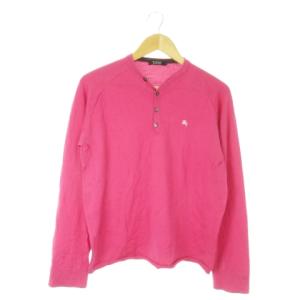 長袖ニット セーター ヘンリーネック ワンポイント ロゴ刺繍 3 L ピンク /AO14 GY18