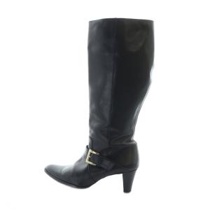 ロングブーツ レザー ポインテッドトゥ ロゴ 48 黒 ブラック GY18 /MQ