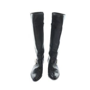 23区 ロングブーツ レザー ポインテッドトゥ ロゴ 48 黒 ブラック GY18 /MQ