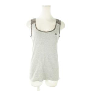 カットソー ラウンドネック ノースリーブ タンクトップ 切替 チェック ロゴ刺繍 38 M グレー /AO22