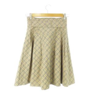 BURBERRY BLUE LABEL ひざ丈スカート フレア 切替 ベルト ノバチェック 36 S ベージュ /AO12