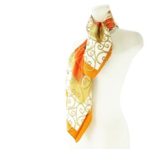 GIVENCHY スカーフ スクエア 大判 シルク 絹 ショップ柄 レディ レトロ オレンジ /CK21 GY11